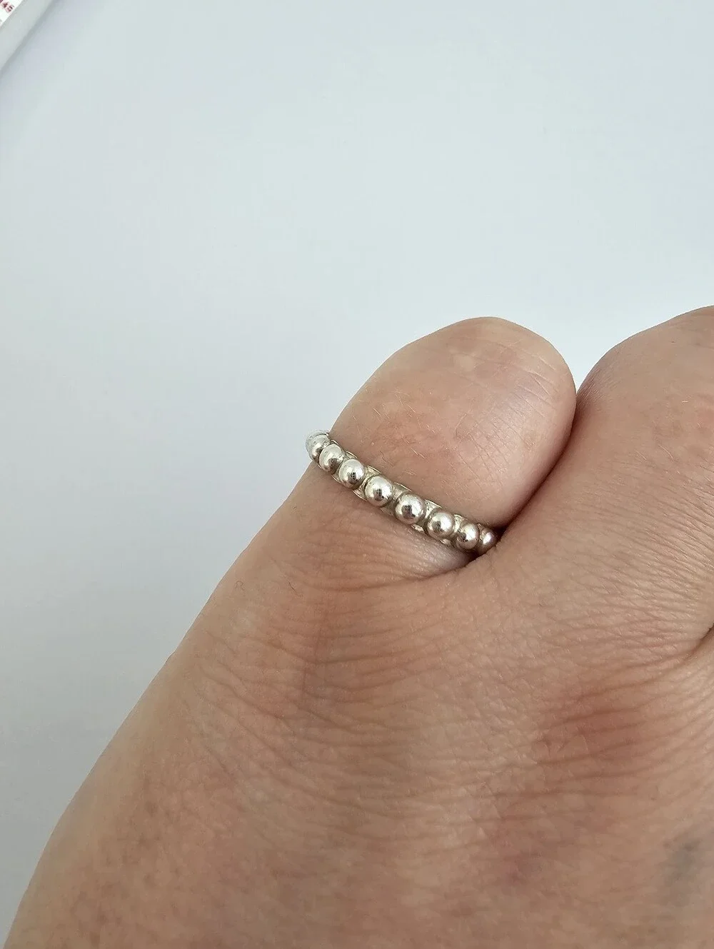Sterling Silver Thin Beaded Eternity Ring Size 8.25 Stackable Ball Band 1.84g